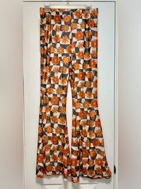 ROMWE Orange Floral Wide-Leg Jumpsuit Pants